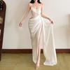2026 spring European and American style fashion irregular waist sleeveless tube top high split fork personalized versatile dress