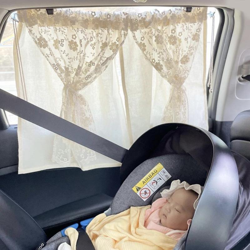 Car Baby Sunshade Curtain Embroidery Daisy Lace Double-layer Uv Protection Newborn Travel Sunscreen Summer Car Interior Supplies