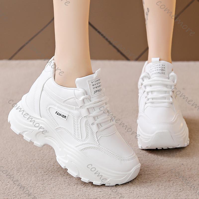 Comemore Women's Black White Chunky Sneakers 2025 Autumn Platform Sports Shoes for Women Thick Sole Casual Tennis Shoes