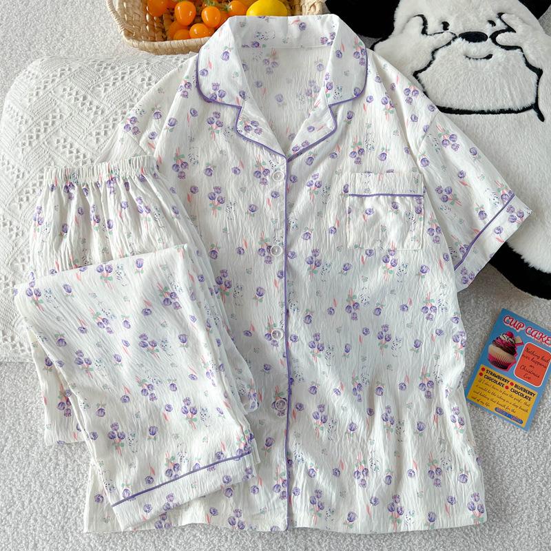 Broken Flower Rabbit Fairy Wind Pajamas Summer Cloud Cotton Short Sleeves Cute Loungewear Fashion Suit