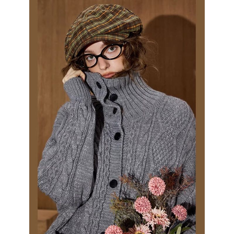 Coolhut2025 Autum Women's Fashionable American Retro Quilted Loose and Versatile Knitted Cardigan