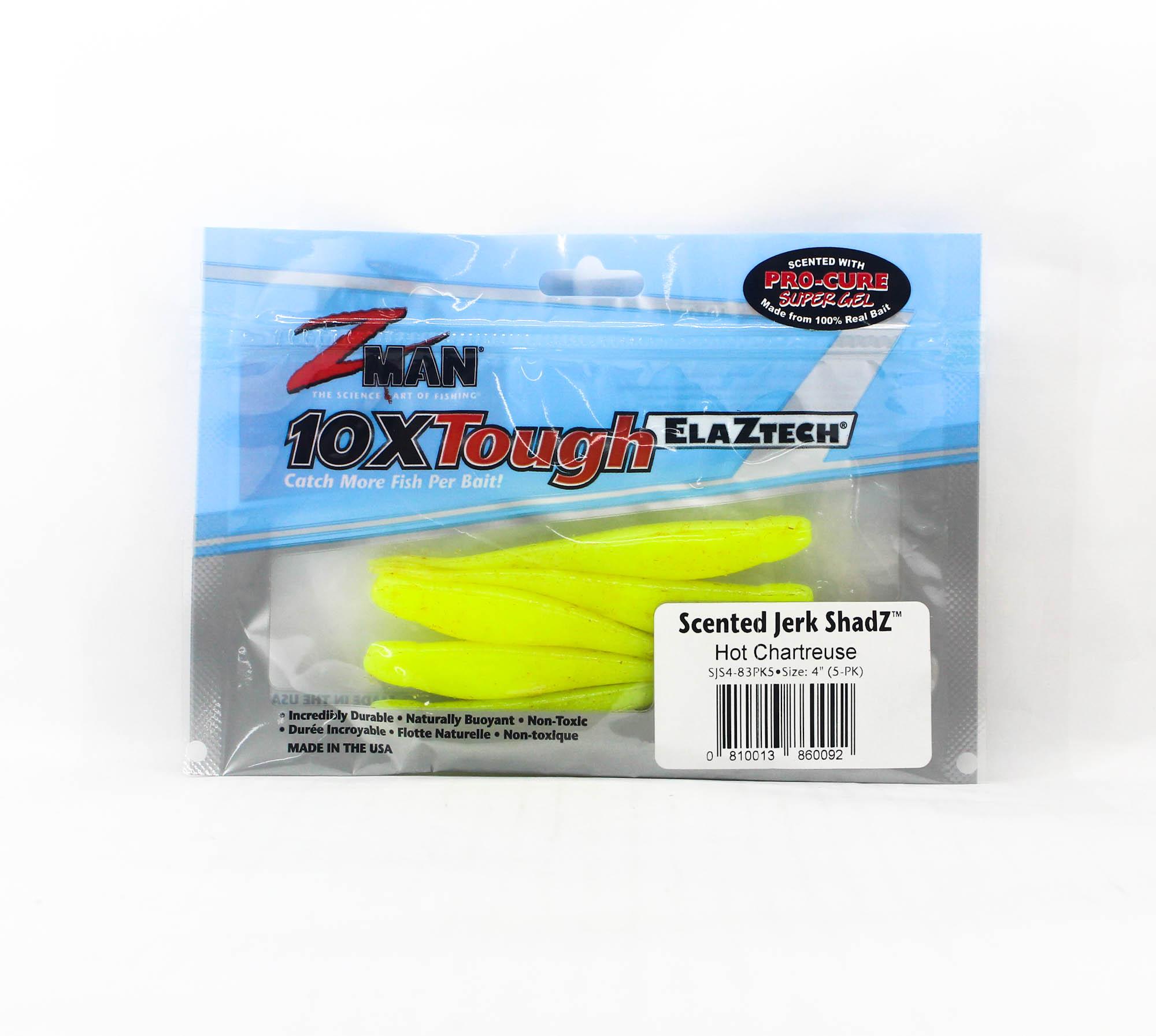 Zman Soft Lure Jerk ShadZ 4 Inch 5/Pack Hot Chartreuse (0092)