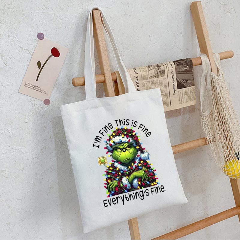 Christmas Printed Shoulder Bag Student Casual Handbag Large Capacity Canvas Bag