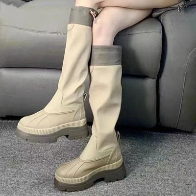 Høstmoten Dame Boots 2024 Nytt Design med Blandede Farger Plattform Dame Høyhælte Boots Trendy og Allsidige Damer Ridder Boots