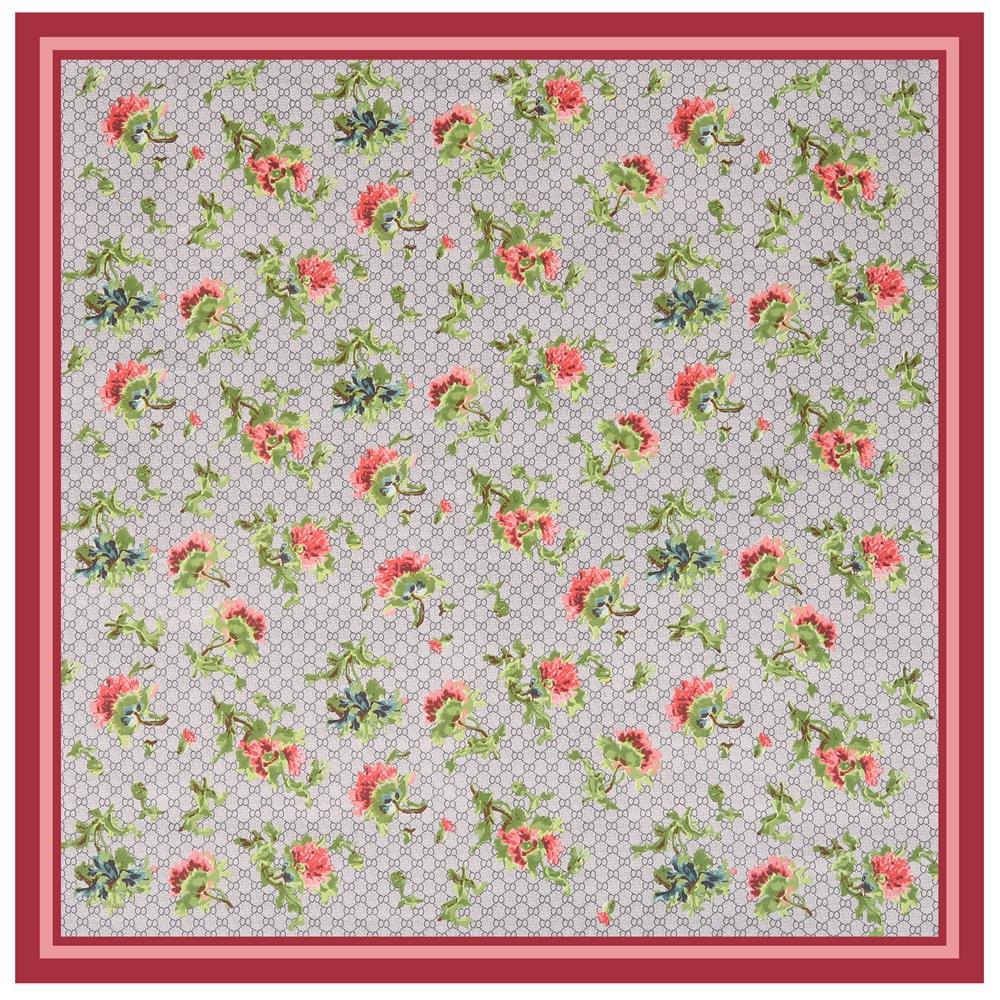 New 130cm Twill Silk Scarf Fashion Rose Flowers Design Women Shawl Bandana Kerchief Female Large Head Square Scarves