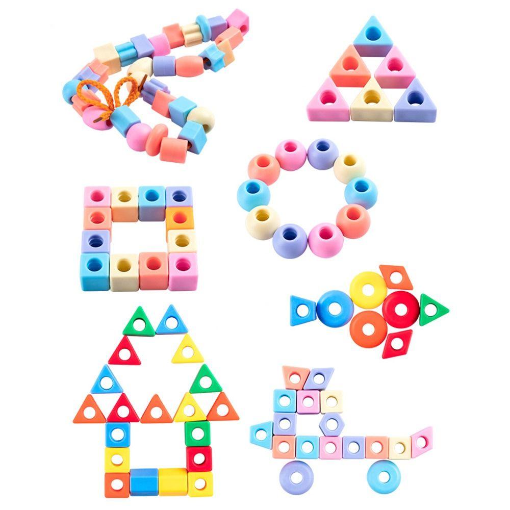 48/100/160PCS Multicolor Montessori Threading Beads Toy Building Blocks Geometry Shape DIY Beaded Game Bracelet Toy Plastic
