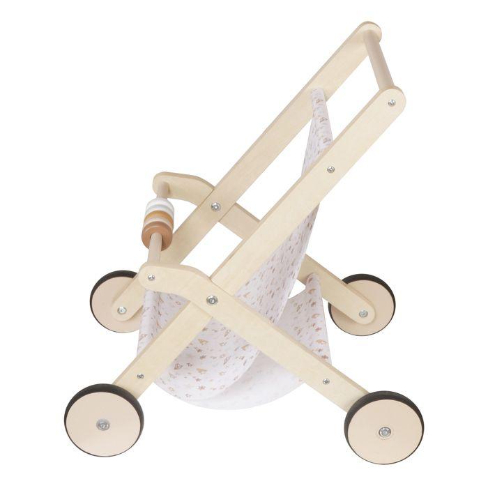 Landau en bois pour poupée - GINGER HOME - GINGER HOME - 34x46x49,5 cm - Bois naturel - Panier textile