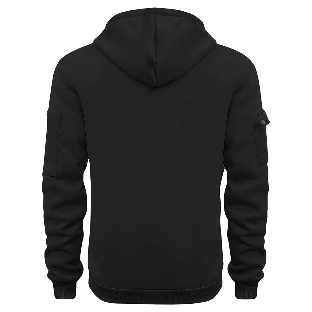 Herren-Farbiger Kapuzenpullover mit halbem Reißverschluss und Ärmeltasche