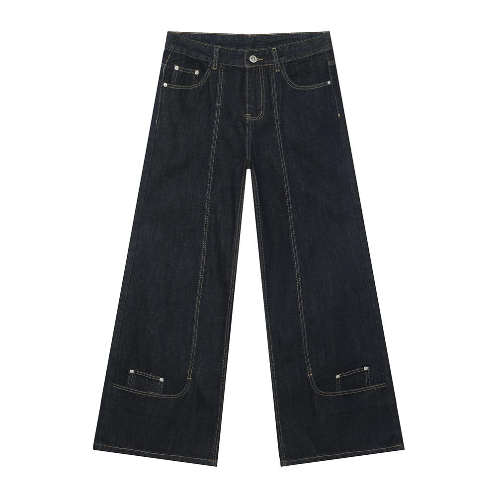 

2026 New Model Personalized Design Wide-Leg Straight Jeans Men s Casual Trousers S синий