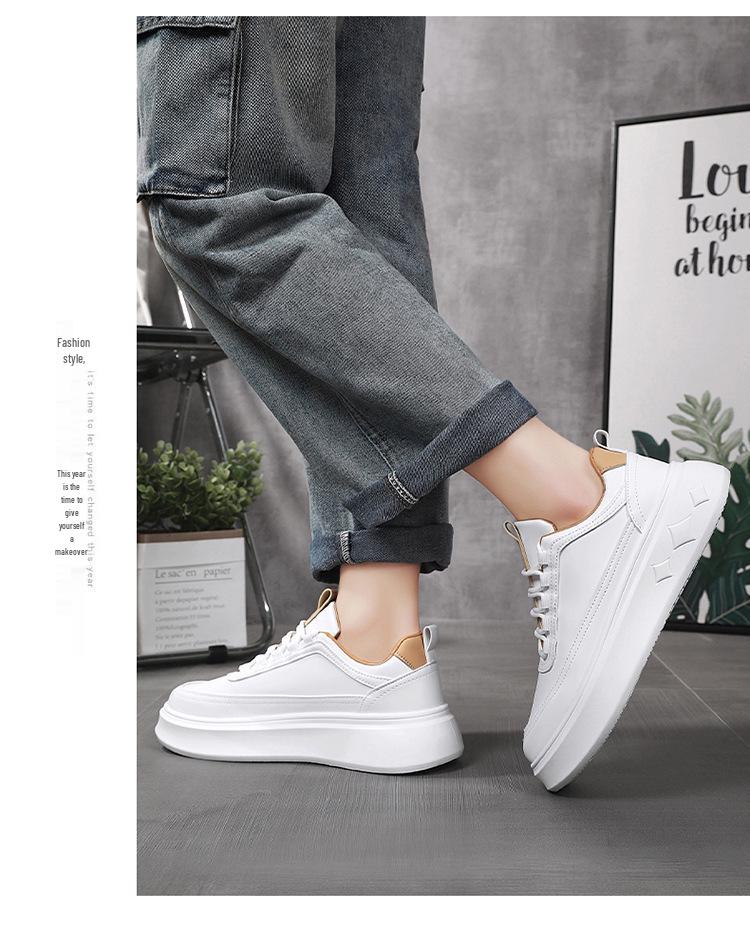 Men's Trendy Breathable White Sneakers - Versatile, Height-Increasing, Thick Sole Casual Sports Shoes