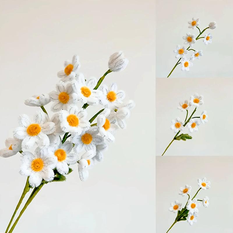 5Pcs Pipe Cleaner Handmade Daisy Flower Home Decor Finished Artificial Chenille Stems Daisy Bouquet