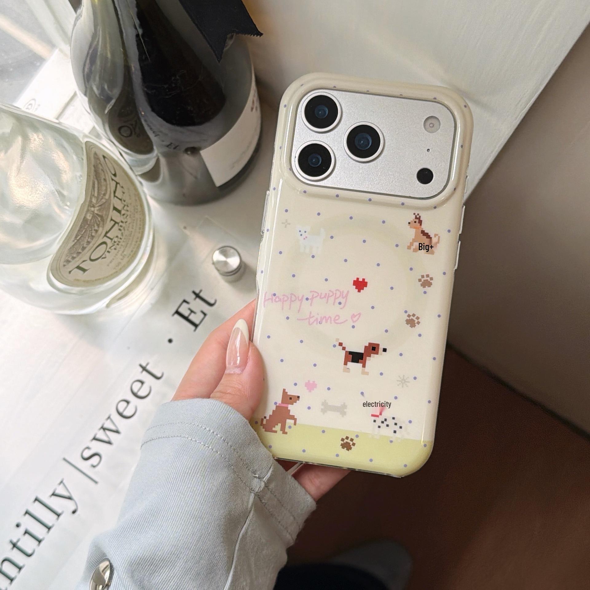 

Korean INS Polka Dot Cartoon Dog iPhone 17 Pro Max Case for Apple 16/15 iPhone 14 Pro Max