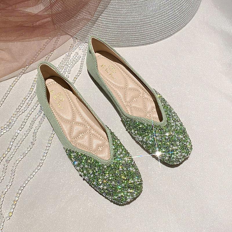 Fashion Diamond Flat Shoes for Women Spring and Summer Plus Size Square Toe Women's Shoes Plus Size 42 43 Zapatillas Mujer