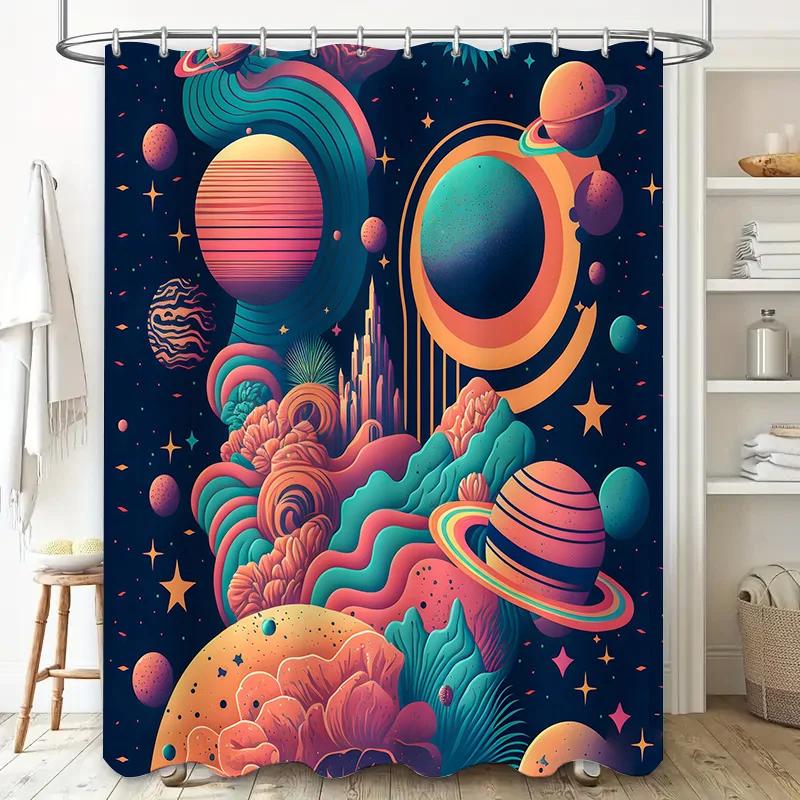 Stylish Space-themed Shower Curtain Cosmic Nebula Design, Non-slip Bath Rug Mat for Bathroom Decoration Available in Multiple Si