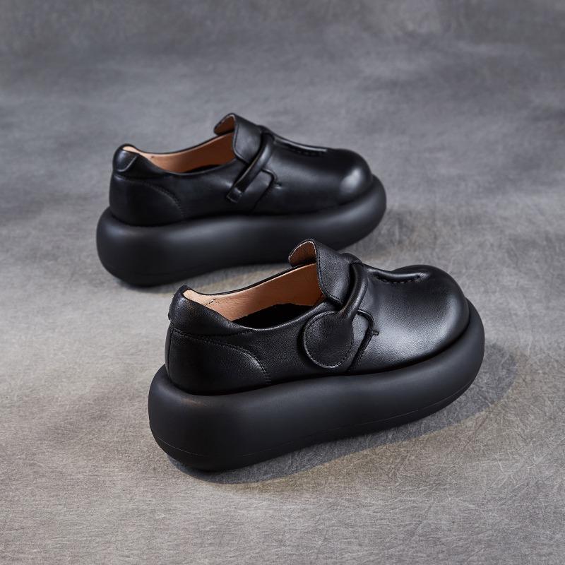Spring Autumn High-heeled Leather Shoes with Thick Soles, Women's Retro Single Shoes