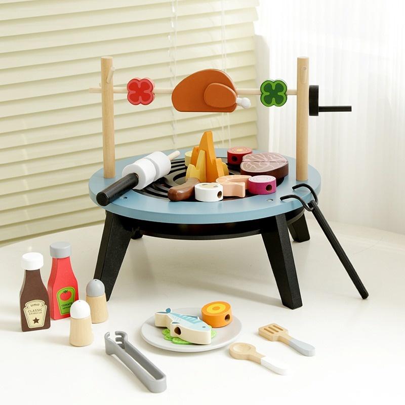 

Wooden BBQ Firepit Set Early Learning Kitchen Toys Playsets Kids Children Simulation Barbecue Game Learning Educational Wooden Toy for Children