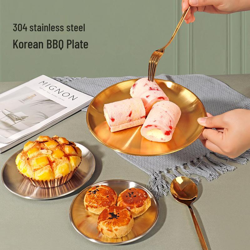 304 Rostfritt Stål Koreansk BBQ Bakplåt - Guld Rund Tallrik för Hem & Kommersiellt Bruk