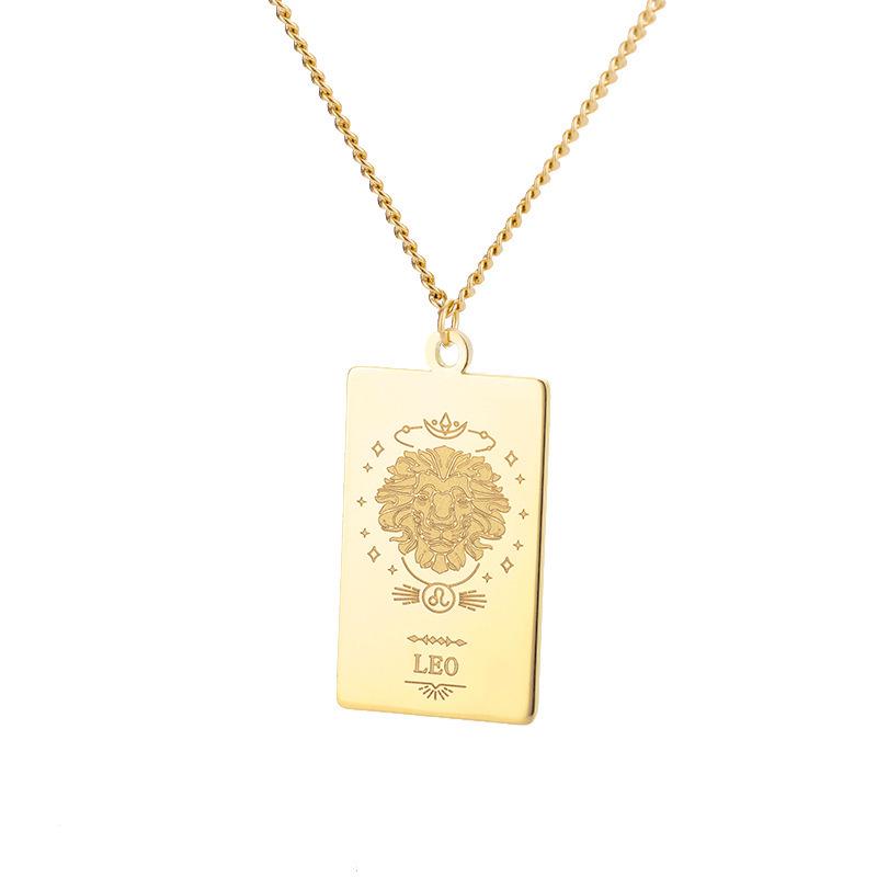 European 12 Constellations Stainless Steel Square Pendant Necklace for Men & Women - Retro Hip Hop Style Titanium Steel Jewelry