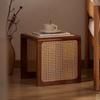 Multifunktionaler Hocker aus Massivholz und Rattan für den Haushalt, quadratisch, für Sofa, Eck-Nachttisch, kleine Wohnung, Schuhwechselhocker