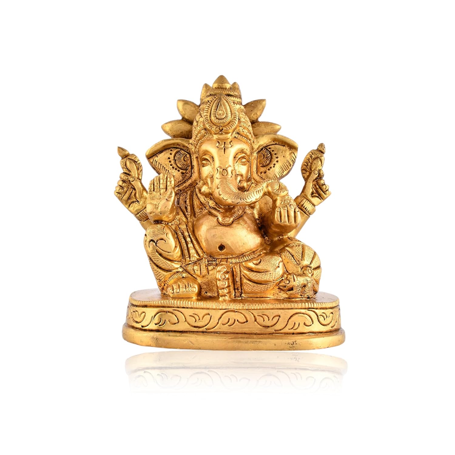 Ganesha Brass Idol Sitting On Base, Ganpati Sitting Idol, Gajanan Murti, Brass