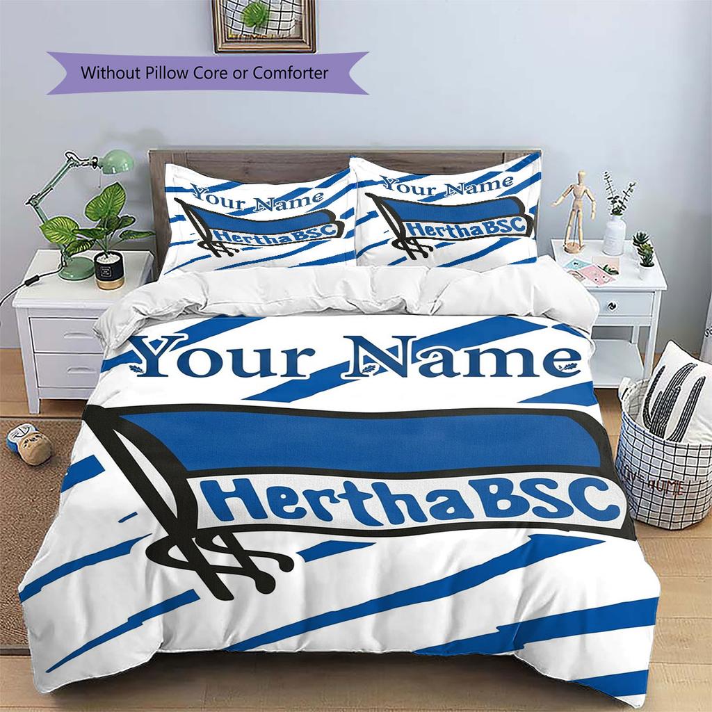 Hertha BSC Custom Name Pattern Bedding,Quilt Set Quilt Cover Pillowcase Home Birthday Gift(1 * Duvet Cover + 2 * Pillowcase, Without Core)