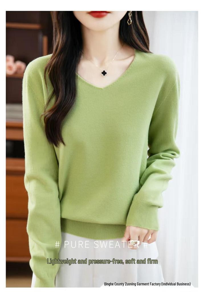 V-Neck Knitted Sweater: Seamless, Loose, Long Sleeves, Autumn/Winter Style, Slim Fit, Warm and Chic.