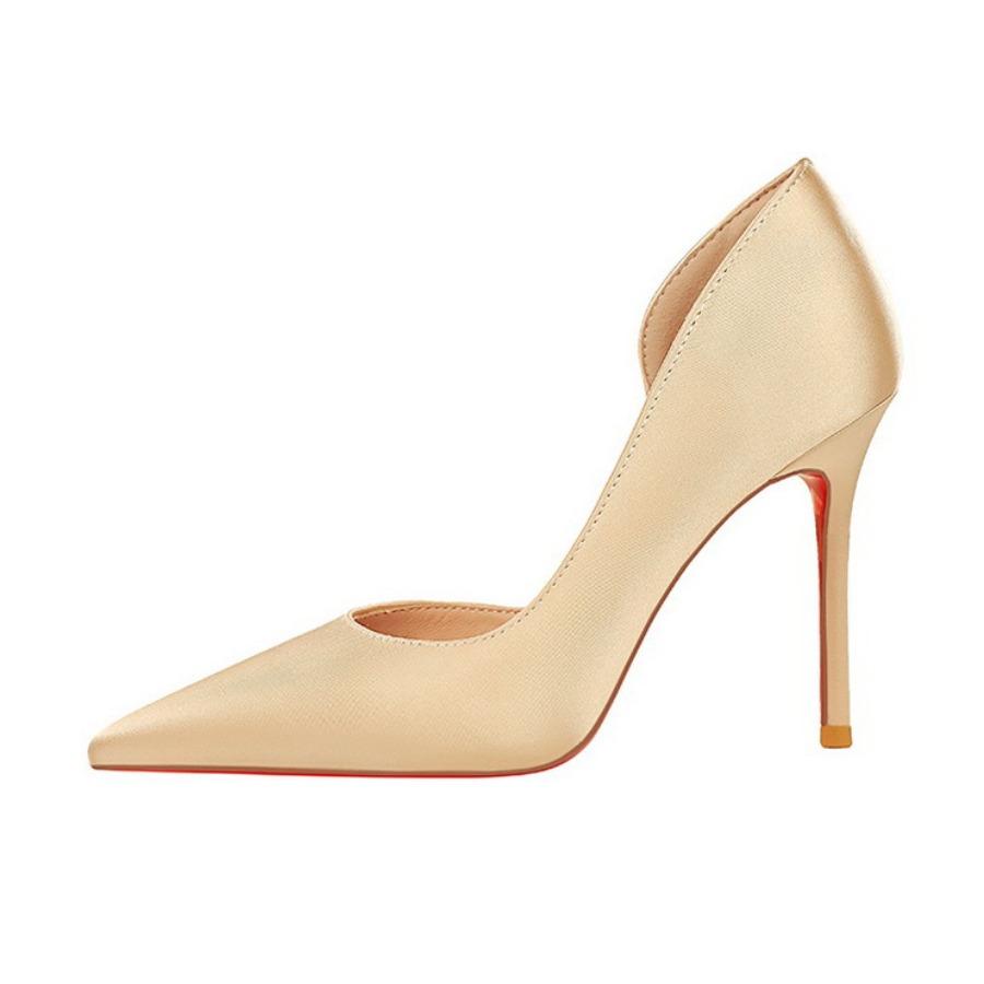 

Sexy Red-soled High Heels Women s Pointed Toe Shallow Mouth Side Hollow Satin Stiletto Shoes DS-9267 40