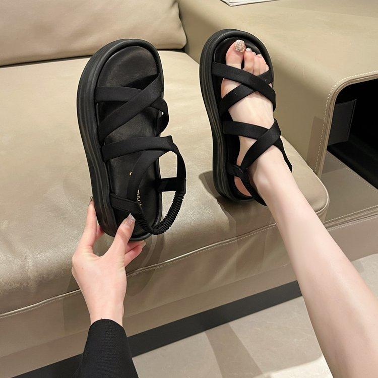

Open-toed sandals for women in the summer of 2024, new retro muffin platform sports and leisure, one pedal, Roman sandals for women 35 чёрный