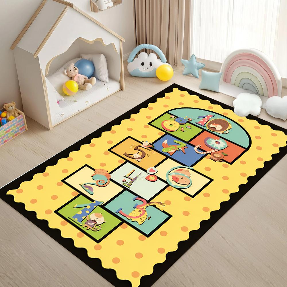 Animal Number Hopscotch Carpet Colorful Kids Game Non-Slip Soft Mat for Kids Room Bedroom Living Room