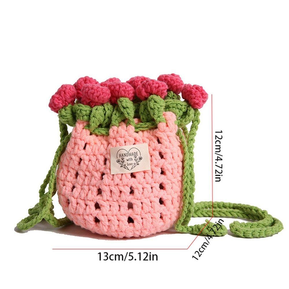 Bohemian Rose Bouquet Weave Bag Crochet Cotton Rope Flower Shoulder Bag Romantic Rustic Knitted Crossbody Bag Birthday Gift