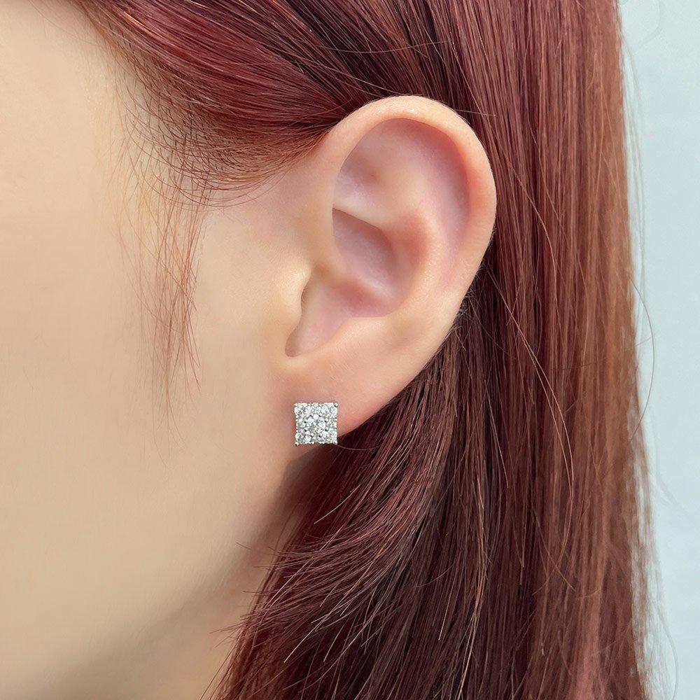 Dieuamour Silver 925 Simulant Diamond Bright Square Earrings