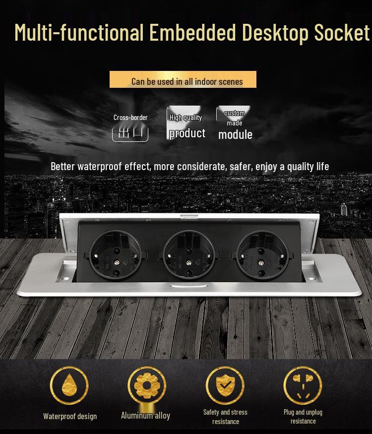 Tycoon Gold Built-in Conference Desktop Power Socket with German, European, and French Standards