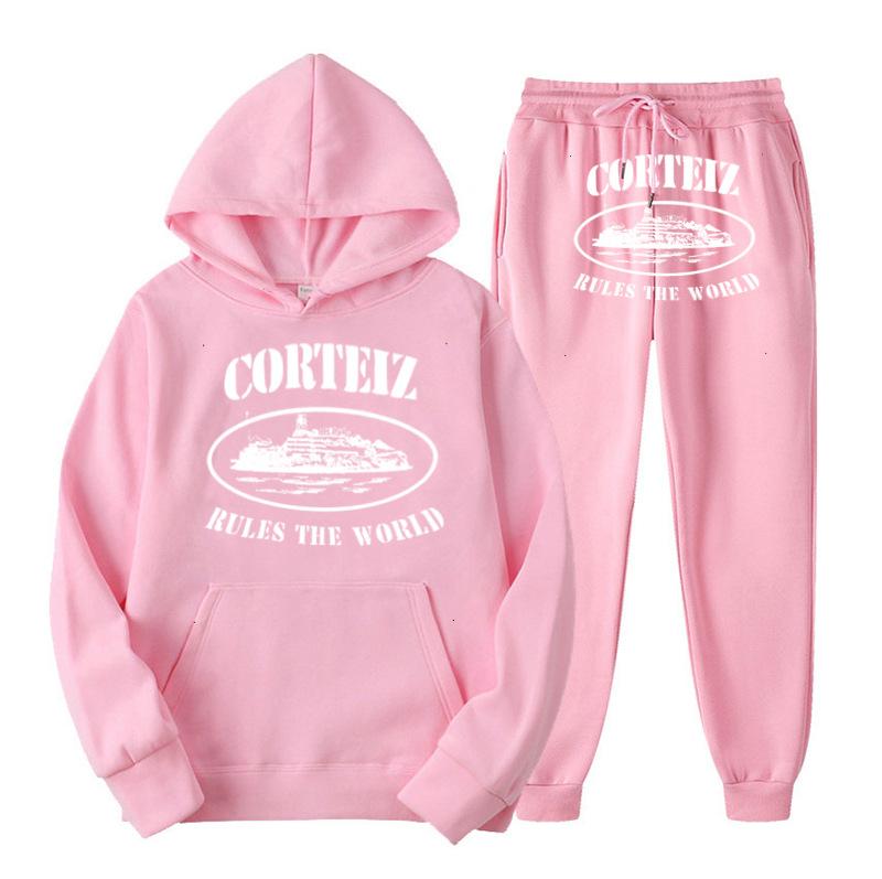 Cortiz Sportswear Tuta da Jogging da Uomo con Stampa Alfabetica Felpa con Cappuccio Y2K Pantaloni da Tuta Larghi con Cappuccio