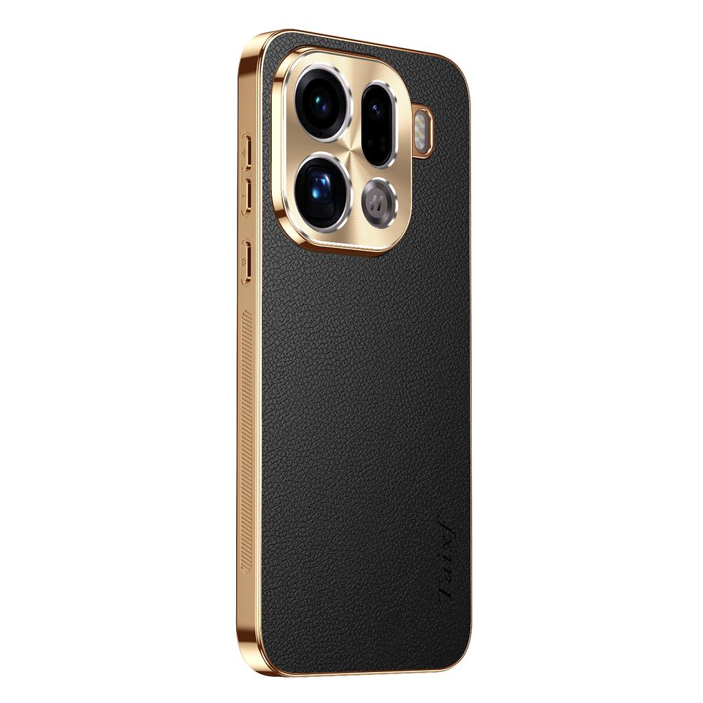 PU Leather Texture Lichee Pattern Plating Shockproof Cover For Oppo Find X9 X9Pro Lens Protection Case Soft Frame Bumper Shell