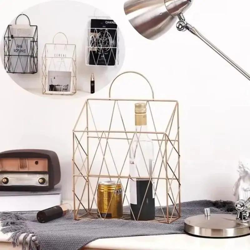 Simple Ironwork Gift Basket Wall Hanging Decoration Rack News Newspaper Sundries Storage Basket Storage Bag