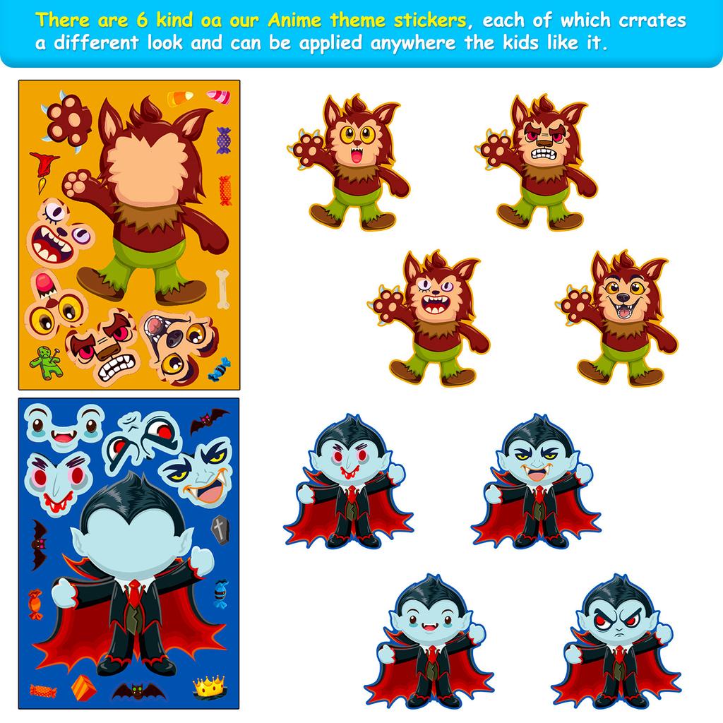 Big Sale/Pack Halloween Face Changer Sticker Halloween Pumpkin Puzzle Sticker Children's Fun Face Changer Sticker