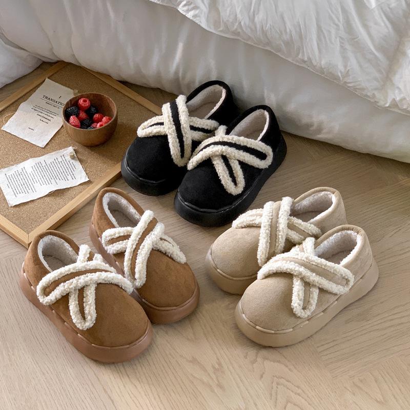 New simple retro all-inclusive heel cotton shoes winter indoor velvet warm non-slip cross Velcro shoes