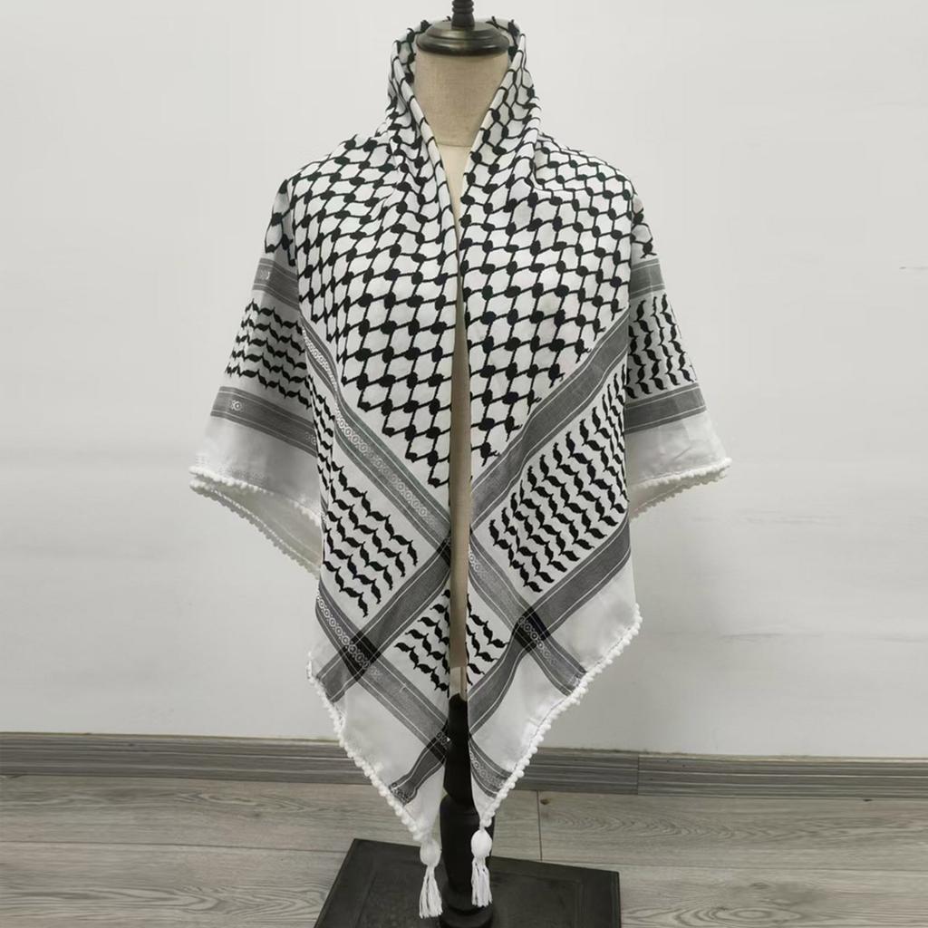 Arab Shemagh Scarf for Men Breathable Polyester Desert Neckwrap Tassels Neckerchief Hijab Shawl for Casual and Formal Ev