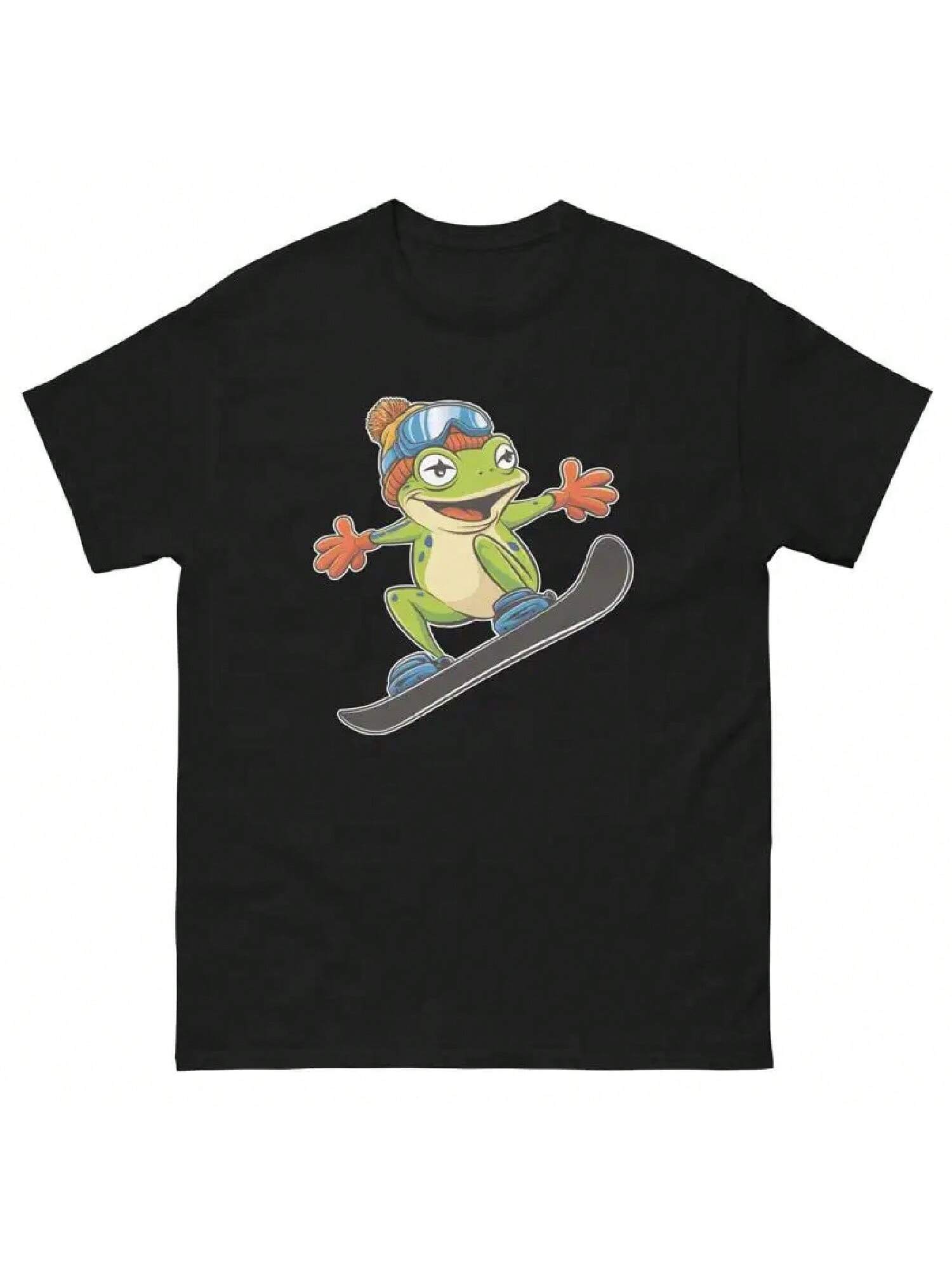 Frog Snowboarding Fun Cartoon Snowboarder T Shirt S разноцветный