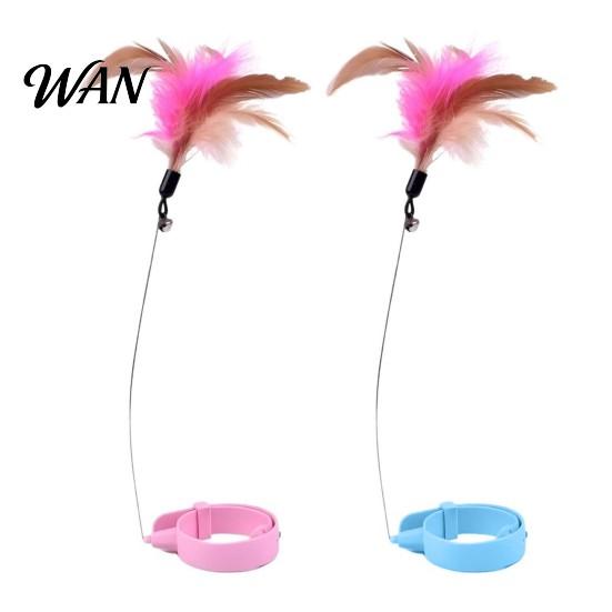 Self-play Cat Toy Collar Feather Interactive Wand Hands Free for Indoor Cats Teaser with Bell Adjustable Kitty Solo Play