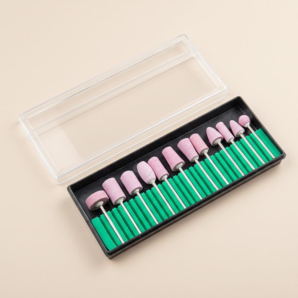 

12PCS Electric Nail Drill Bits Set Quartz Polish Head Cutters Pink Pedicure Nail Art Milling Files Manicure Tools