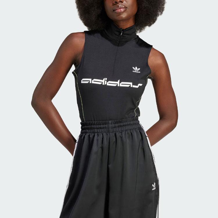 Adidas Originals Ärmelloser Body Buchstabenprint Stehkragen Slim Fit Sport-Jumpsuit Damen Body Schwarz IT9712