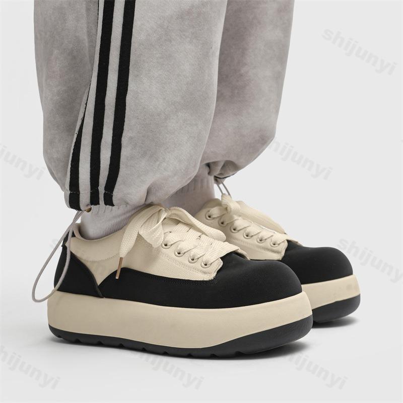 Fashion 2025 New Thick Soled High Head Comfortable Men's Shoes Fashion Trend Sports Canvas Casual Lace-up Non slip Flat Chunky sneakers