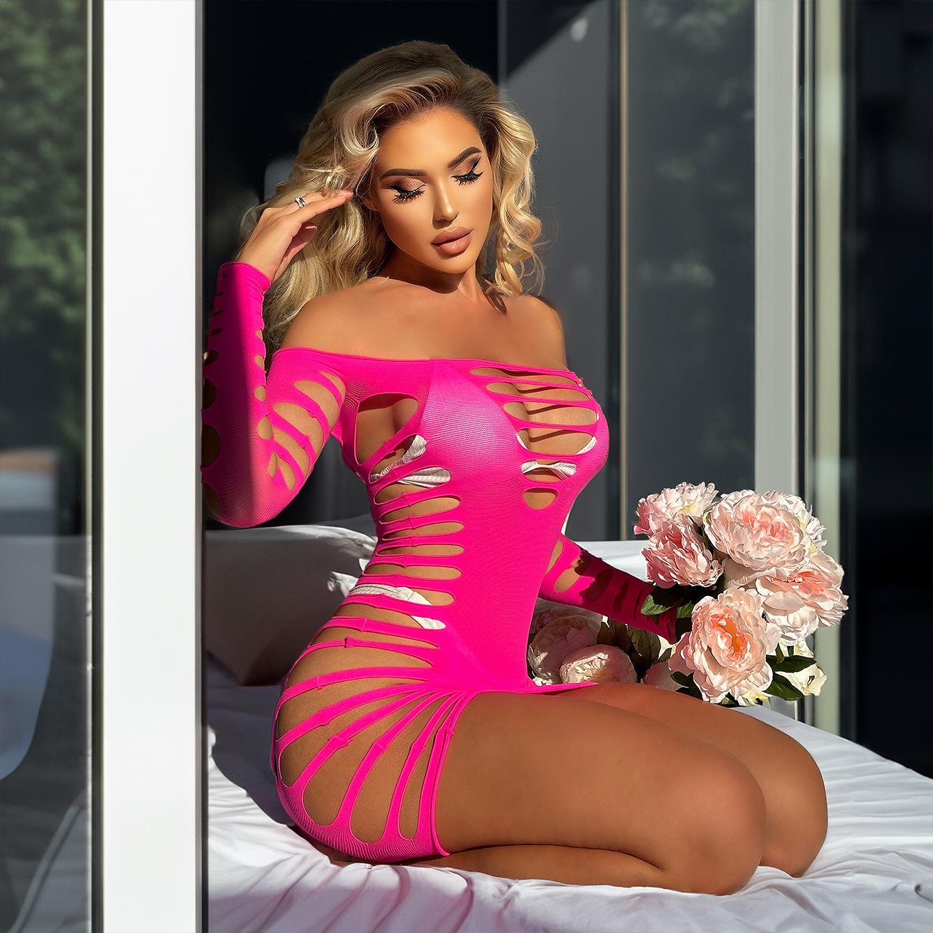 

Платье Полый топ юбка с глубокой V-образной сеткой и тонким дизайном Вечерние платья Элегантные платья дешевая одежда Сексуальные платья Женское платье One Size ярко-розовый