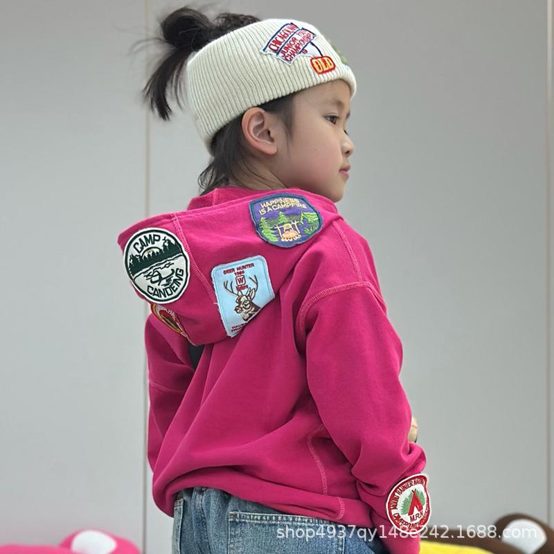Children s Cartoon Patch Hooded Sweatshirt - Multi-Season, Round Neck, Versatile & Warm 120cm