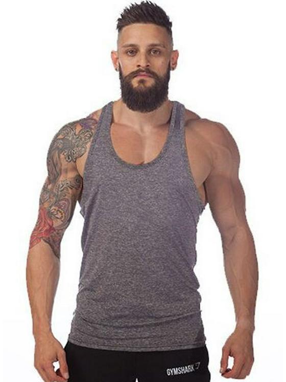 Men's Plus Size Solid Racerback Tank Top - Elastic Cotton Blend for Gym Training