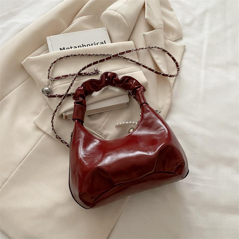 2025 New Fashion Temperament Single Shoulder Bow Messenger Bag Simple Trend Chain Pleated Bag Women's High Sense