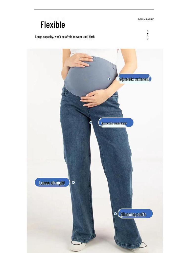 Stretch Straight-Leg Maternity Jeans - Wide-Leg, High-Quality for Spring, Autumn, Winter