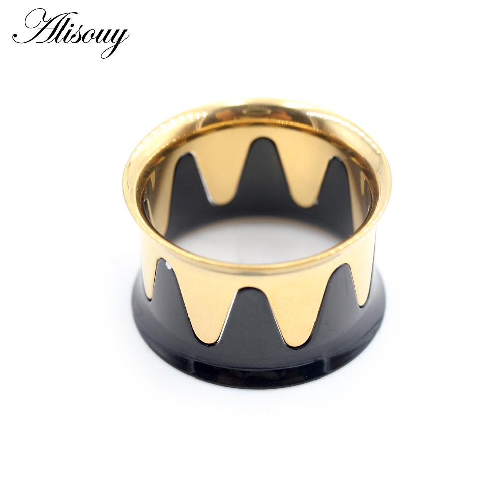 

Alisouy 1PC Нержавеющая сталь Контрастный цвет Швы Ушные туннели Затычки Расширители Растяжители Измерители Серьги Пирсинг Украшения для тела 8mm чёрный/золотой