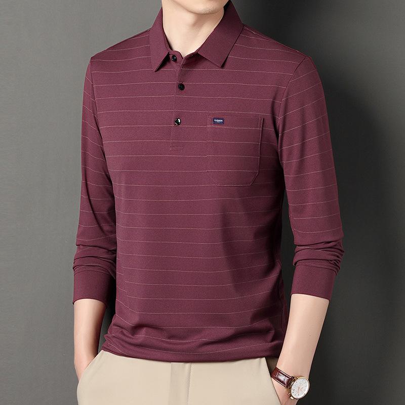 Maglietta Polo Colletto Manica Lunga Uomo Rigata Moda Uomo Maglia Base Capo Sopra